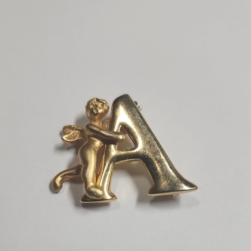 Gold Angel Letter A Brooch